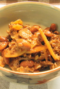 黒酢大豆とレンコンと豚肉の煮物