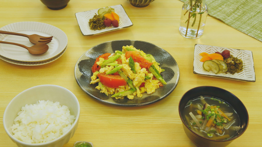 阿蘇野菜で簡単！トマトとアスパラの卵炒めの画像