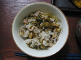高菜の古漬けと豚肉の混ぜご飯