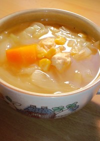 玉ねぎ、人参、鳥ささみの簡単野菜スープ