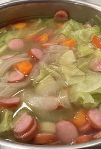 鶏ハムの茹で汁で野菜スープ