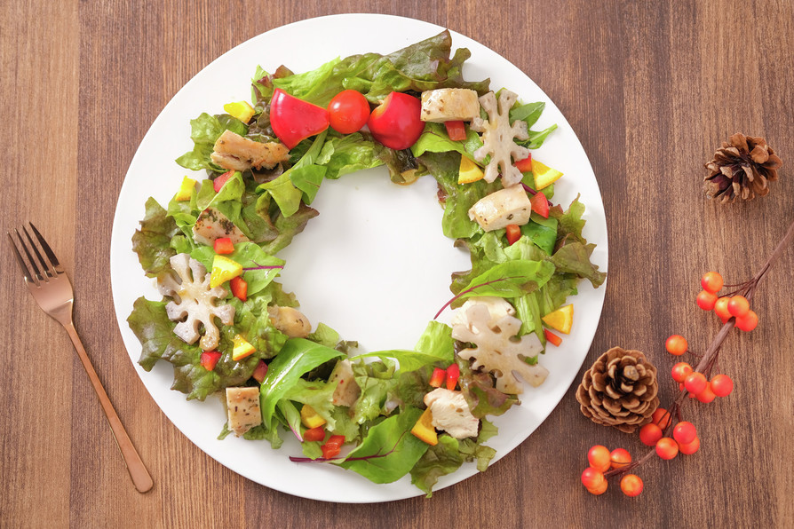 グリル野菜で作るクリスマスリースサラダ♪の画像