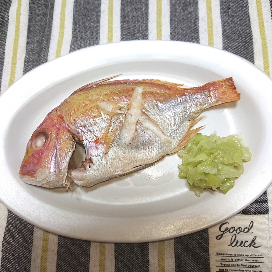 小鯛トースター焼きにネギ鶏ガラごま油添えの画像