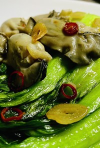 牡蠣と青梗菜の中華風ペペロンチーノ
