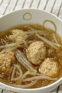 鶏団子ともやしの中華春雨スープ