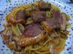 合鴨肉の和風スパゲティー
