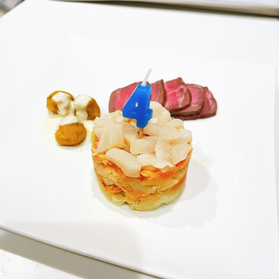【愛犬レシピ】帆立とサーモンポテトケーキの画像