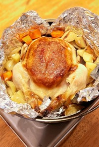 ダッチオーブン丸鶏のローストチキン