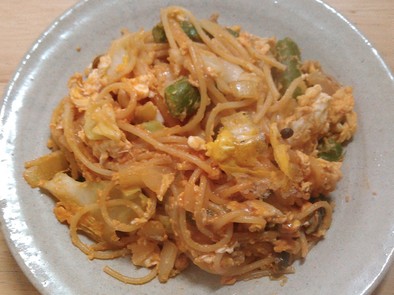 野菜多め卵とじナポリタンスパゲッティの写真