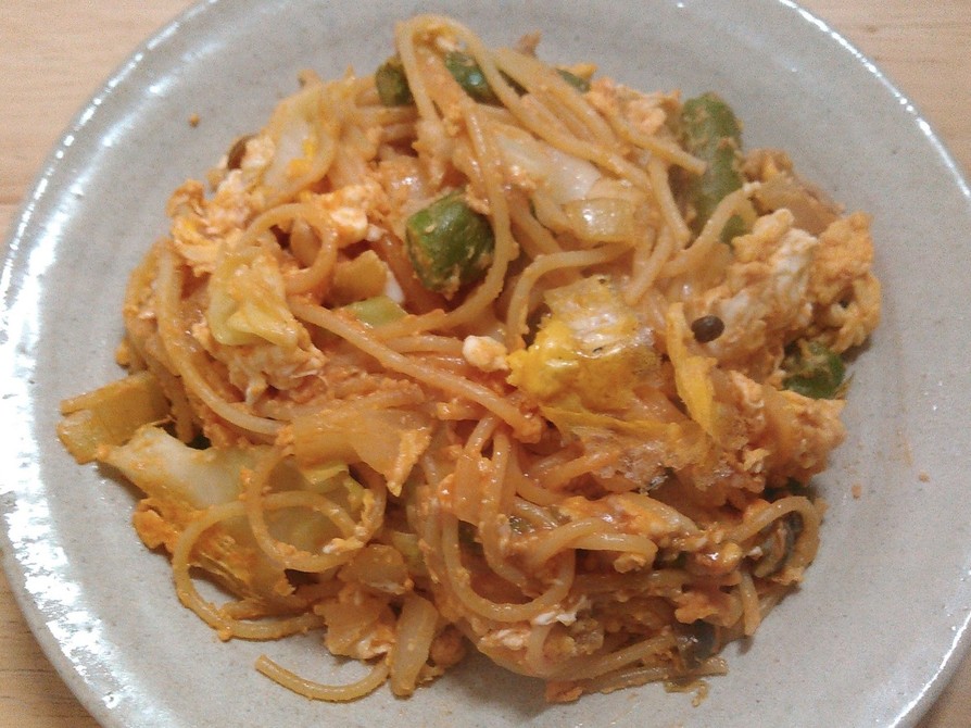 野菜多め卵とじナポリタンスパゲッティの画像