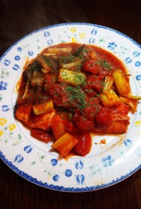 簡単☆鮭とセロリのトマト煮込み