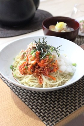 ランチに☆ツナ納豆キムチおろしスパゲティ