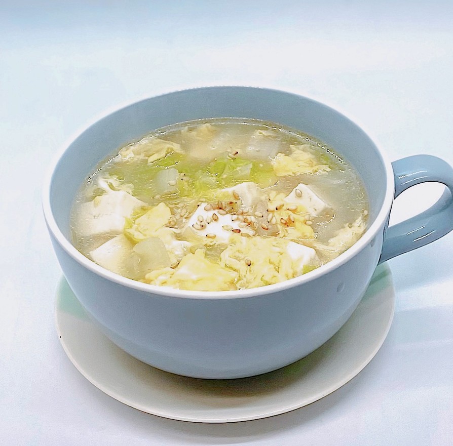 5分で作る！豆腐、白菜のふわとろ卵スープの画像