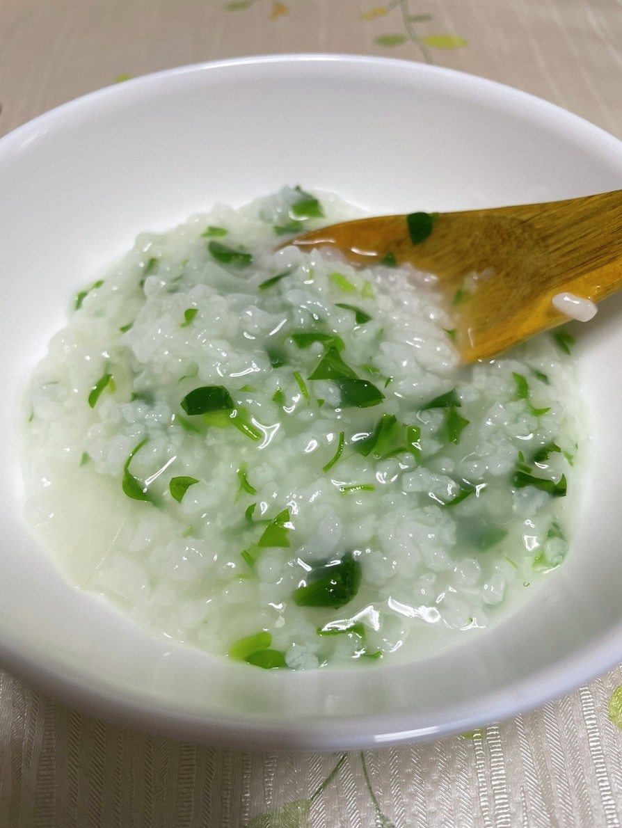 生米から、お鍋で七草粥の画像
