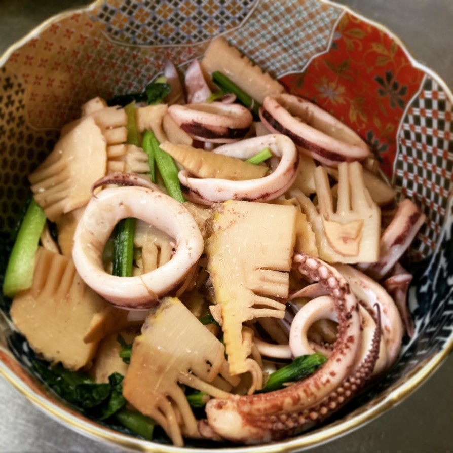 簡単華やか水煮たけのことイカの炒め煮の画像