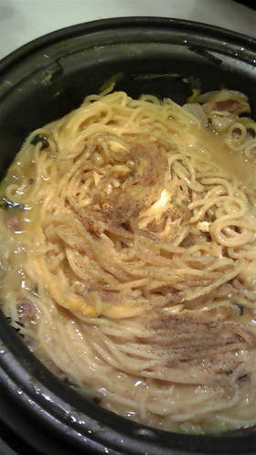 もつ鍋のしめ!カルボナーラ麺