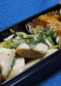 小松菜と鶏ささみ肉のタルタル炒め