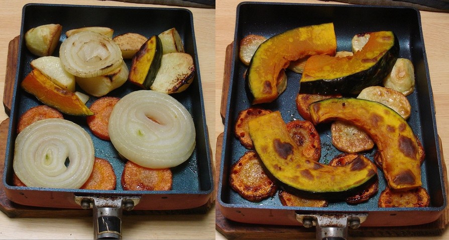 じゃが芋、人参、玉葱、かぼちゃで焼き野菜の画像