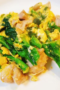 簡単旨辛♡菜の花と鶏肉と卵の中華炒め