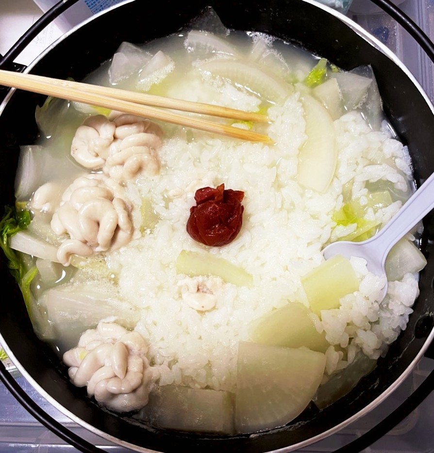 簡単白子鍋→白子梅雑炊の画像