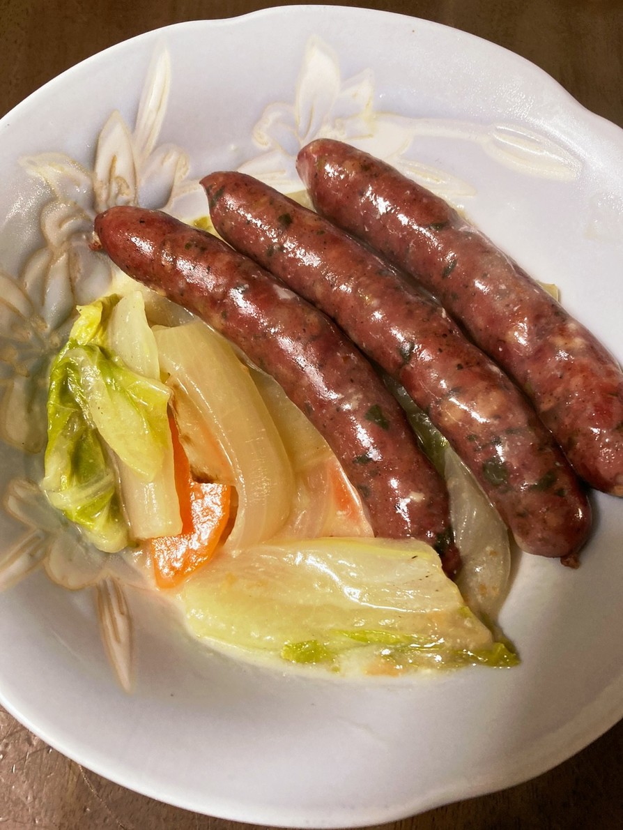 鹿肉ソーセージと白菜のクリーム煮の画像