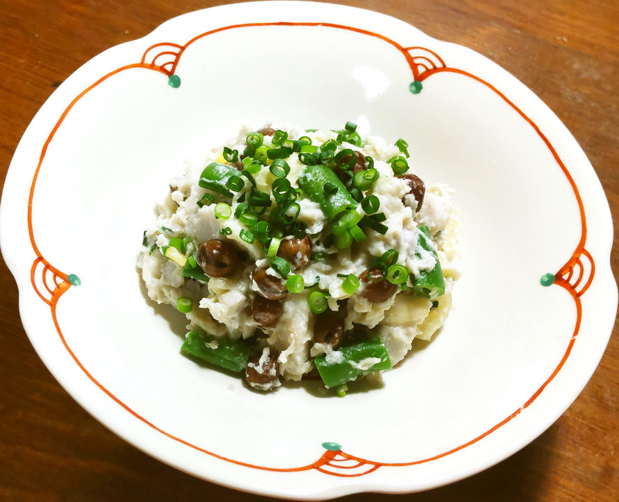 里芋＆豆（赤豌豆、隠元）のサラダ　葱油の画像