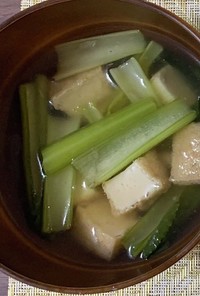 生姜香る小松菜と揚げ豆腐のとろとろスープ