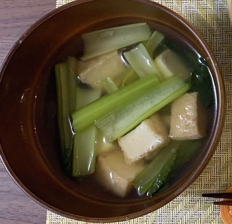 生姜香る小松菜と揚げ豆腐のとろとろスープの画像