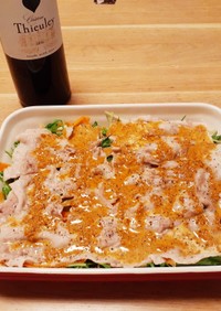 簡単♪豚肉と水菜のピリ辛マヨソース
