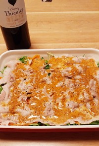 簡単♪豚肉と水菜のピリ辛マヨソース