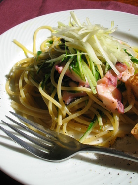 タコと水菜のさっぱりパスタ