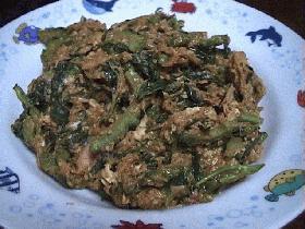 モロヘイヤを食べよう!(ゴーヤ―炒め)