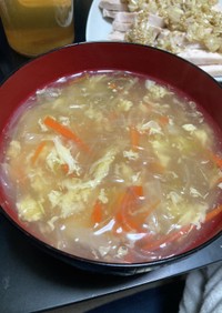 茹で鶏の残り汁で！野菜たっぷり春雨スープ