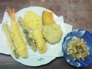 天ぷらの温めかたと、天ぷらディップの写真