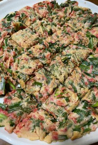 桜海老とニラのポン酢で食べるチヂミ