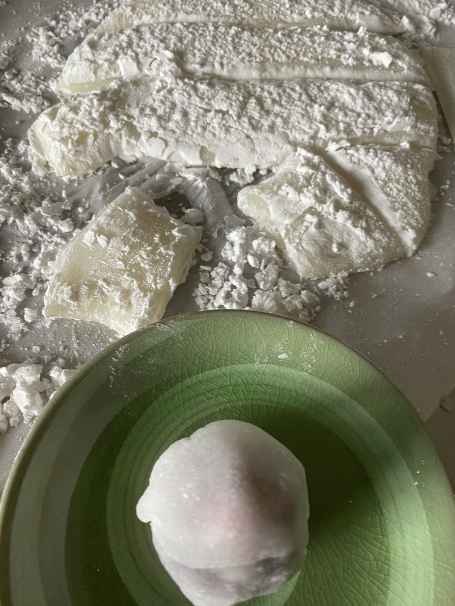 切り餅一割の砂糖と半分の水で大福の皮の画像
