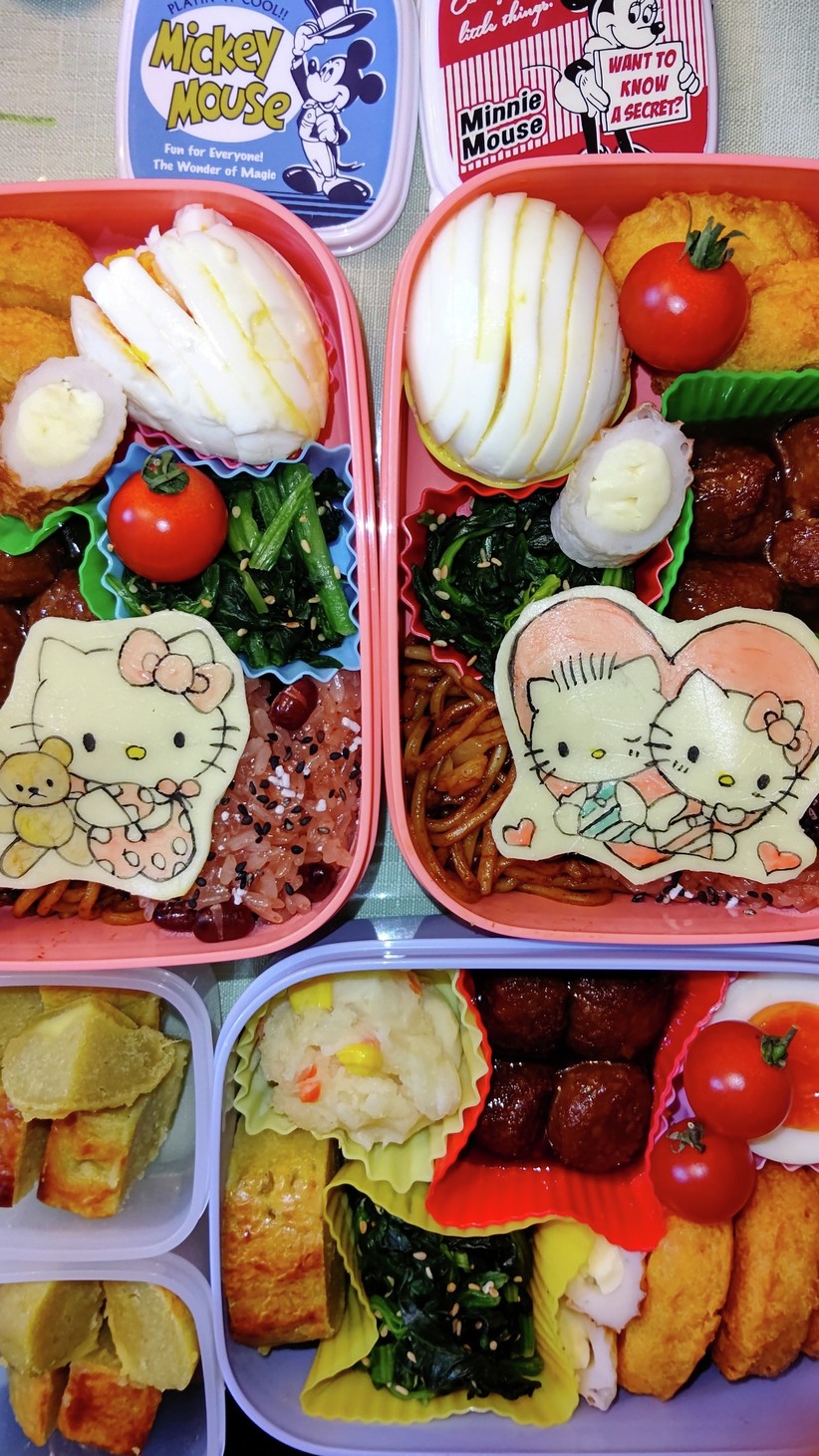 キャラ弁作り　キティ　お弁当グッズ 最近、自分のお昼ごはんのためにたまにキャラ弁を作っています