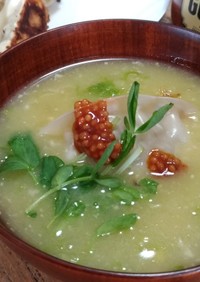 焼き餃子コーンポタージュ味噌スープ