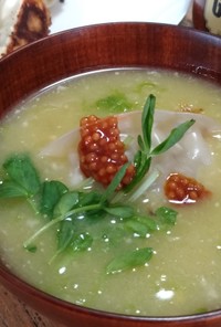焼き餃子コーンポタージュ味噌スープ