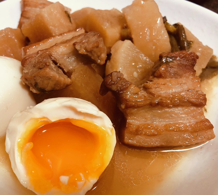 豚バラブロック・大根の煮物と味付け半熟卵の画像