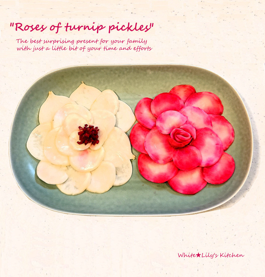 特別な日に☀紅白薔薇の大輪を食卓に咲かせの画像