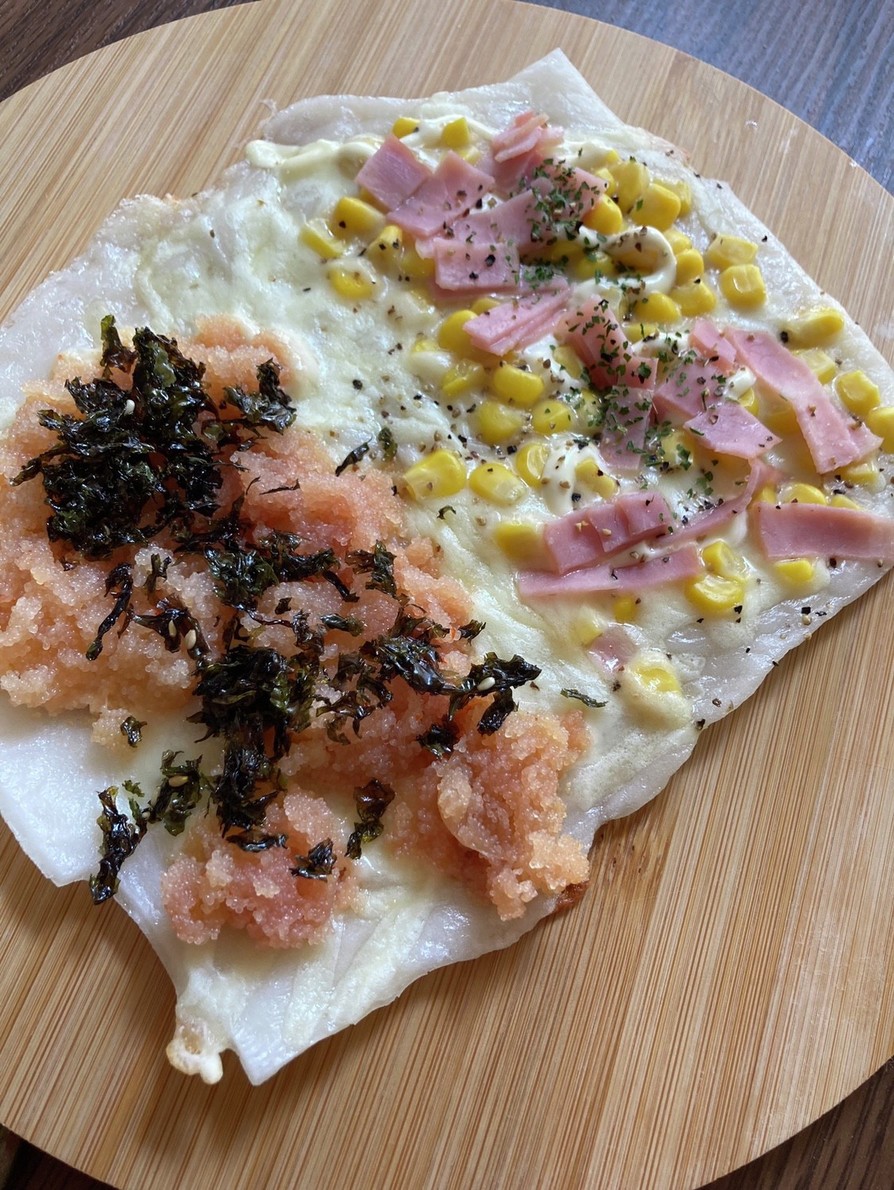 明太子とコーンマヨの餅ピザの画像