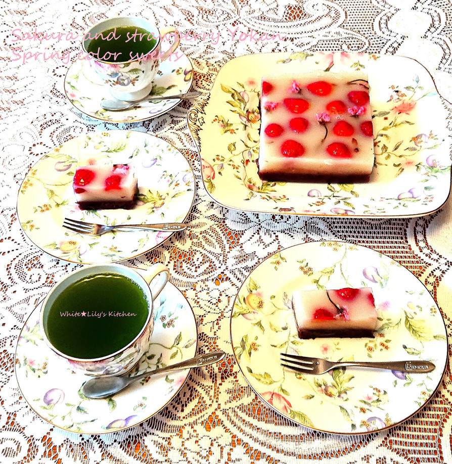 桜と苺の羊羹❤春らしい2層の贅沢デザートの画像