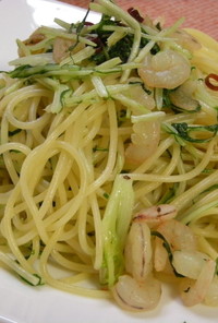 水菜とえびのペペロンチーノ