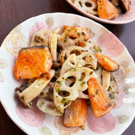 鮭と蓮根の麺つゆマヨ焼き
