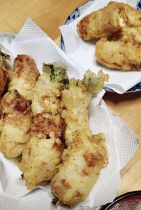豚肉巻き天ぷら二種(菜花、チーズ)