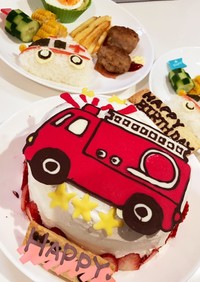 誕生日★チョコプレートで作る消防車ケーキ
