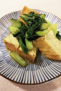 小松菜と厚揚げのニンニク醤油炒め