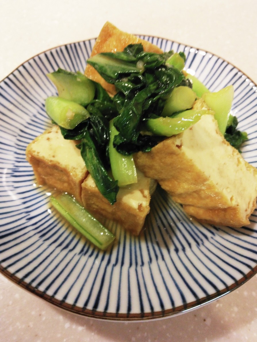 小松菜と厚揚げのニンニク醤油炒めの画像