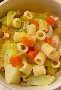野菜と鶏肉の旨味たっぷりパスタスープ